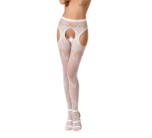Сексуальні колготки-бодістокінги Passion S022 One Size, White, імітація панчіх і пояса з гартерами