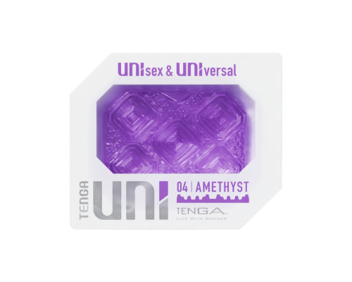 Унісекс-стимулятор Tenga UNI Amethyst, фіолетовий, візерунок у вигляді рельєфних квадратів, лубрикант у комплекті