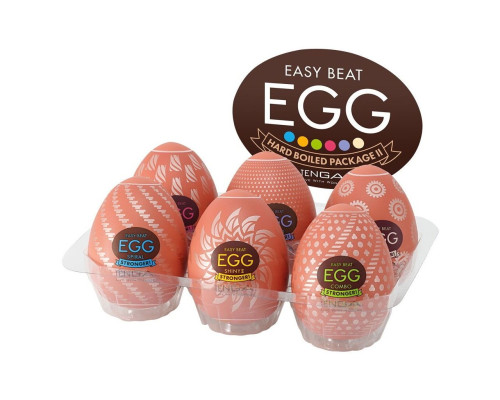 Набір мастурбаторів-яєць Tenga Egg Hard Boilded II Pack (6 яєць), щільний TPE, опукла текстура