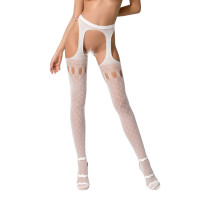Еротичні панчохи-стокінги Passion S024 One Size, White, імітація панчіх та пояса з гартерами