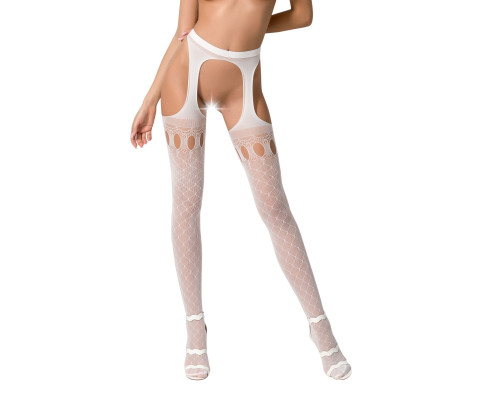 Еротичні панчохи-стокінги Passion S024 One Size, White, імітація панчіх та пояса з гартерами