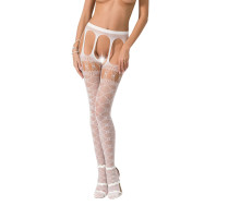 Еротичні колготки-бодістокінги Passion S025 One Size, White, імітація ажурних панчішок з пояском