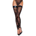 Панчохи без миска Noir Handmade F243 Tulle stockings with patterned flock embroidery, L