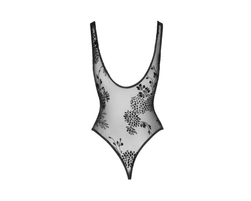 Боді Noir Handmade F242 Tulle body with patterned flock embroidery, L