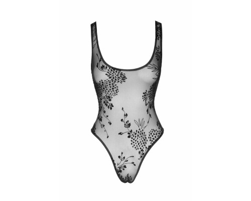 Боді Noir Handmade F242 Tulle body with patterned flock embroidery, L