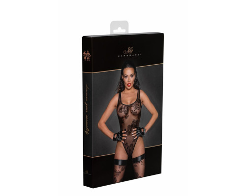 Боді Noir Handmade F242 Tulle body with patterned flock embroidery, XL