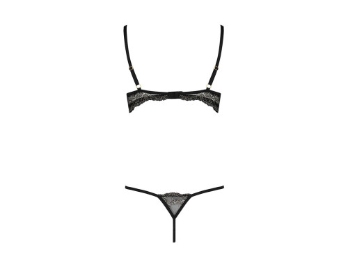 Комплект білизни Passion Exclusive VALERY SET OpenBra XXL/XXXL black, стрепи, трусики, відкритий ліф