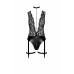 Боді Noir Handmade F297 Libido, S, чорне, мереживо, низ під латекс, відкритий доступ, гартери