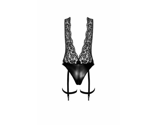 Боді Noir Handmade F297 Libido, M, чорне, мереживо, низ під латекс, відкритий доступ, гартери