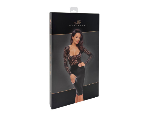 Сукня Noir Handmade F295 Euphoria, L, black, мереживо, глибоке декольте, спідниця міді під латекс