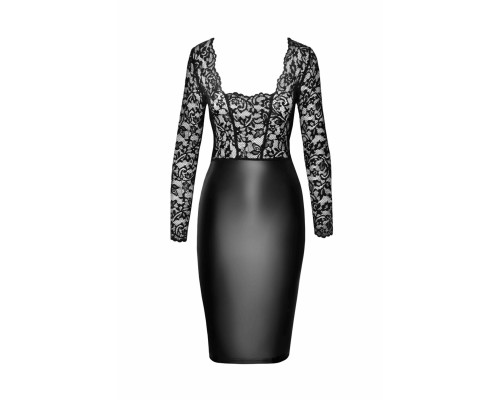 Сукня Noir Handmade F295 Euphoria, XL, black, мереживо, глибоке декольте, спідниця міді під латекс