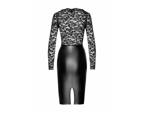 Сукня Noir Handmade F295 Euphoria, 3XL, black, мереживо, глибоке декольте, спідниця міді під латекс