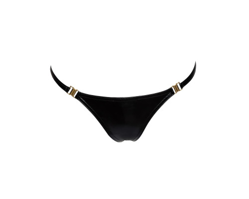 Трусики з мокрим ефектом Noir Handmade P008 Powerwetlook panty with gold clasp, S, на застібках