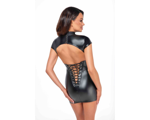 Сукня Noir Handmade F309 Fantasy, XXL, black, міні, під латекс, короткий рукав, шнурівка ззаду