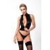 Топ Noir Handmade F324 Glam, S, black, халтер, на блискавці, вінілові вставки, комір-стійка