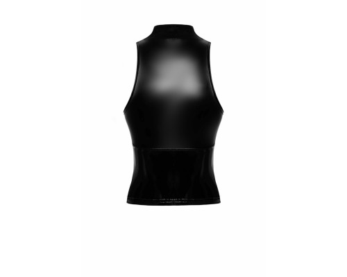 Топ Noir Handmade F324 Glam, S, black, халтер, на блискавці, вінілові вставки, комір-стійка