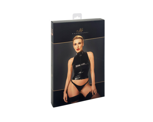 Топ Noir Handmade F324 Glam, XXL, black, халтер, на блискавці, вінілові вставки, комір-стійка