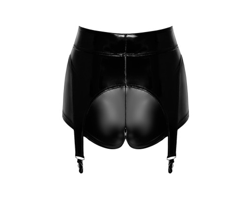 Шортики Noir Handmade F325 Glam, 3XL, black, вініл, висока талія, кріплення для панчіх, з доступом