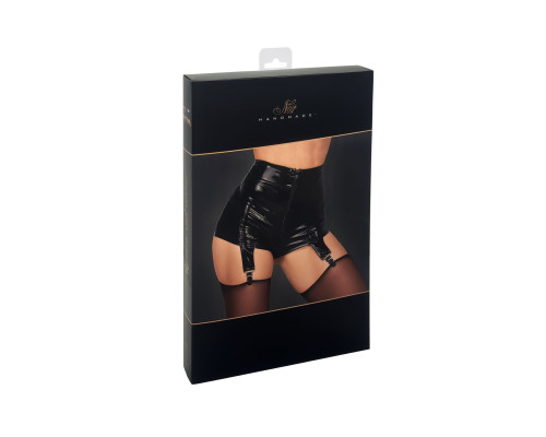 Шортики Noir Handmade F325 Glam, 3XL, black, вініл, висока талія, кріплення для панчіх, з доступом