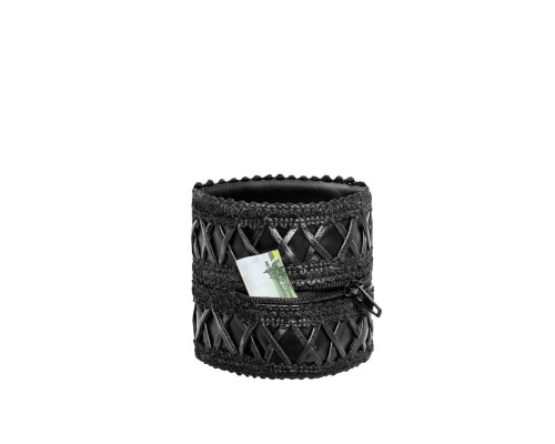 Жіночий гаманець-браслет Noir Handmade F326, black, під шкіру, рельєфний візерунок, кишеня на блискавці