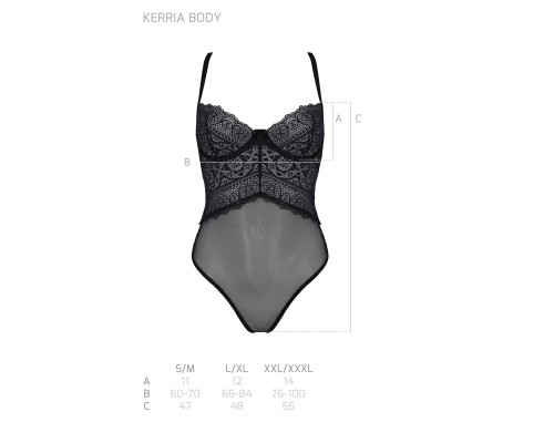 Боді Passion KERRIA BODY black, L/XL, з високими вирізами та верхом балконет