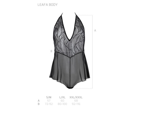 Боді Passion LEAFA BODY black S/M, на зав'язках, м'яка чашка, низ у вигляді шортиків