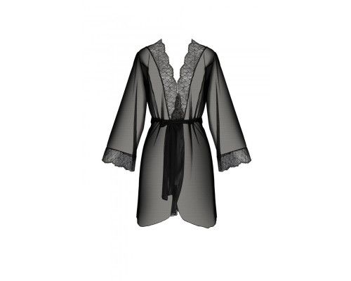 Пеньюар Passion AMBERLY PEIGNOIR black, L/XL, пояс у комплекті