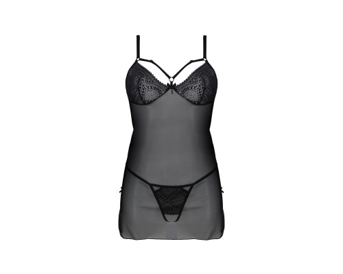 Пеньюар Passion DROSERA CHEMISE black, S/M, мереживний ліф зі стрепами, трусики в комплекті