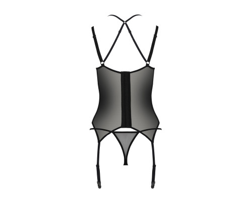 Корсет Passion DROSERA CORSET black, XXL/XXXL, з кріпленнями для панчіх, трусики в комплекті