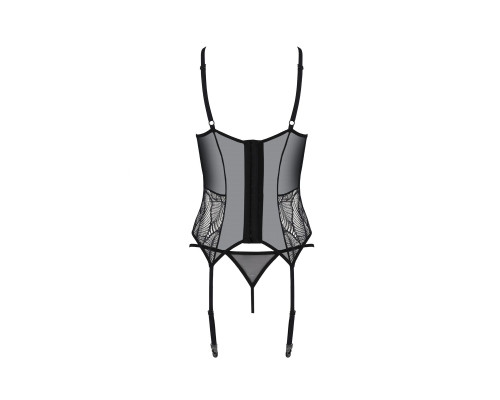 Корсет Passion LEAFA CORSET black L/XL, м'які чашки, затискачі для панчіх, стрінги в комплекті