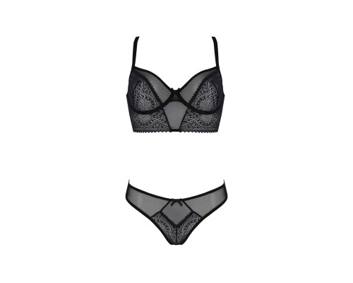 Комплект Passion DROSERA SET black, L/XL, сітка+мереживо, бюстьє та трусики танга