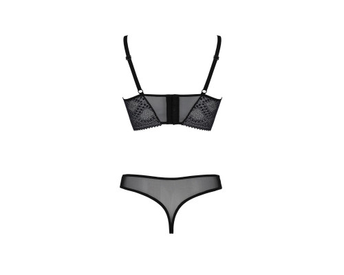 Комплект Passion DROSERA SET black S/M, сітка+мереживо, бюстьє та трусики танга