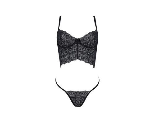 Комплект Passion KERRIA SET black, L/XL, сітка+мереживо, бюстьє та стрінги