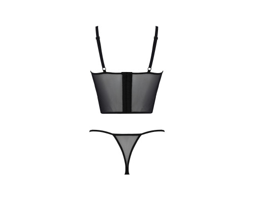 Комплект Passion KERRIA SET black, L/XL, сітка+мереживо, бюстьє та стрінги