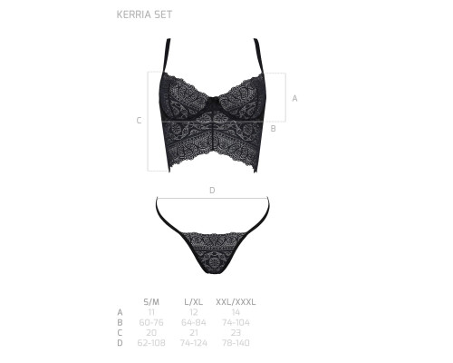 Комплект Passion KERRIA SET black, L/XL, сітка+мереживо, бюстьє та стрінги