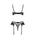 Комплект Passion KERRIA SET WITH OPEN BRA black, L/XL, бюстгальтер з відкритою чашкою, стрінги, пояс для панчіх