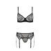 Комплект Passion LEAFA SET black, XXL/XXXL, мереживо+сітка, бюстгальтер на кісточках, стрінги, пояс для панчіх