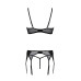 Комплект Passion LEAFA SET black, XXL/XXXL, мереживо+сітка, бюстгальтер на кісточках, стрінги, пояс для панчіх