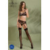 Комплект Passion LEAFA SET black, XXL/XXXL, мереживо+сітка, бюстгальтер на кісточках, стрінги, пояс для панчіх