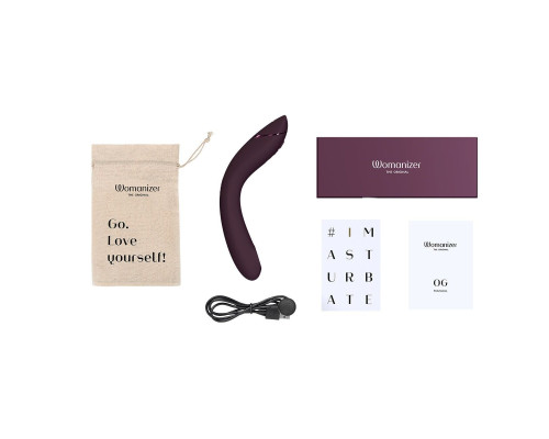 Вакуумний стимулятор для точки G та клітора з вібрацією Womanizer OG Aubergine, 12 рівнів, 3 режими
