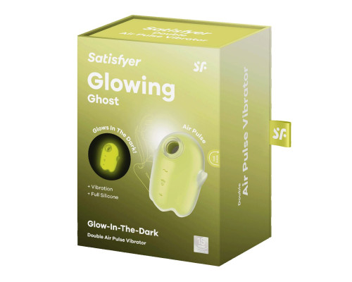 Вакуумний кліторальний стимулятор з вібрацією Satisfyer Glowing Ghost Yellow, світиться в темряві