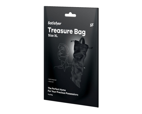 Мішечок для секс-іграшок Satisfyer Treasure Bag XL, чорний, на шнурку