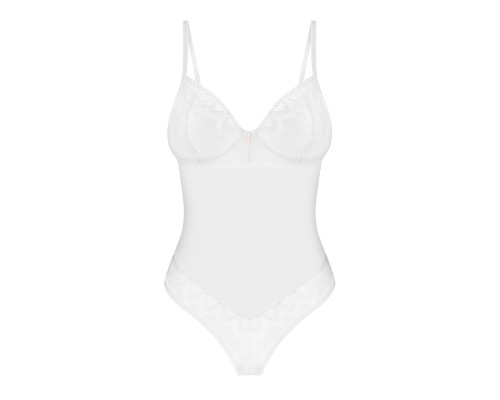 Боді Obsessive Alissium Teddy White, M/L, ліф з м’якою чашкою, високі вирізи для ніг