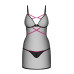Пеньюар Obsessive Novenes chemise & thong, XL/2XL, обтислий, прозорий, зі стрепами, стрінги в компле