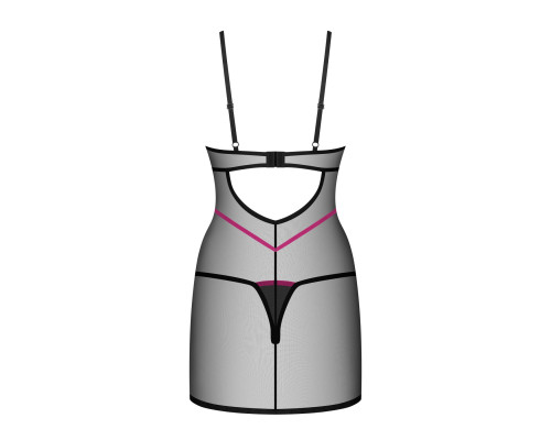 Пеньюар Obsessive Novenes chemise & thong, XL/2XL, обтислий, прозорий, зі стрепами, стрінги в компле