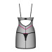 Пеньюар Obsessive Novenes chemise & thong, XL/2XL, обтислий, прозорий, зі стрепами, стрінги в компле