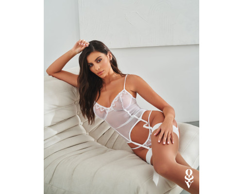Корсет Obsessive Alissium corset&thong XS/S, гнучкі кісточки, відкрита спина, стрінги в комплекті