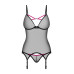 Корсет Obsessive Novenes corset & thong, XS/S, прозорий, відкрита спина, стрінги в комплекті