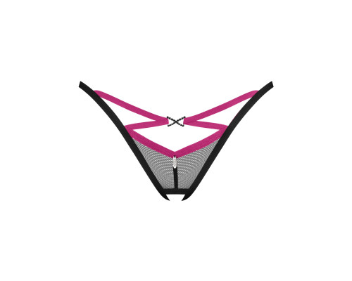 Трусики-стрінги Obsessive Novenes crotchless thong, M/L, сітка, стрепи, прикраса зі стразами