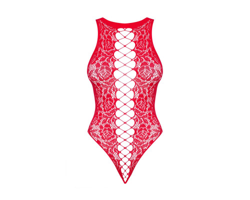 Ажурний бодістокінг із ефектом шнурівки Obsessive B120 teddy red S/M/L, червоний (м'ята упаковка!!!)